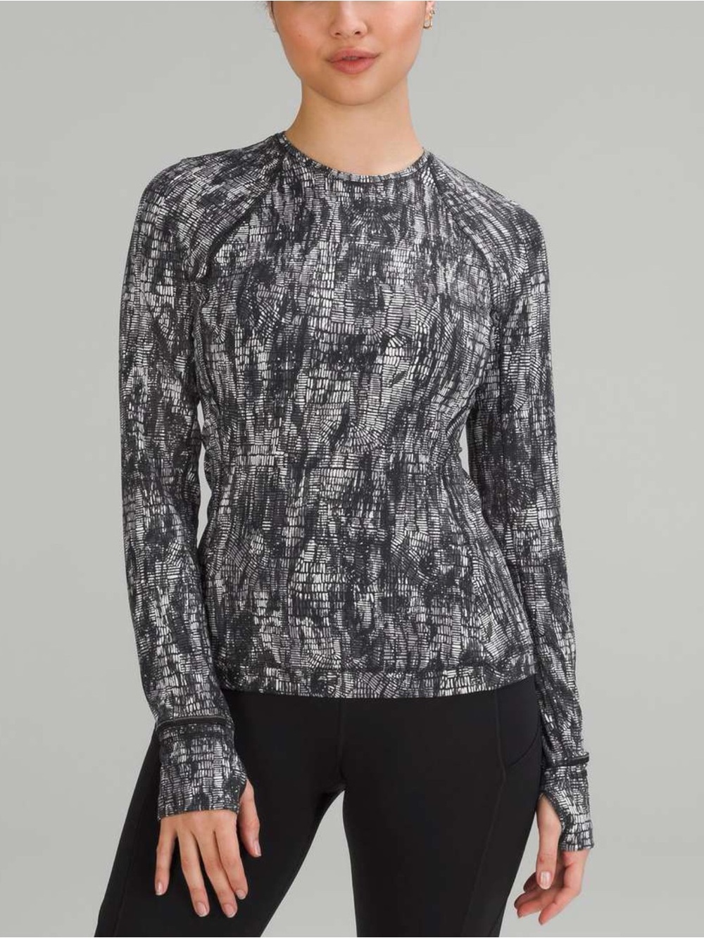 Lululemon Its Rulu Run Long Sleeve Shirt Sz 6 In Lino Slide Alpine White Black
